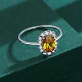 Yellow Citrine Ring S925 Silver Crystal Diamond Engagement Gift