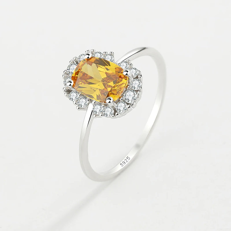 Yellow Citrine Ring S925 Silver Crystal Diamond Engagement Gift