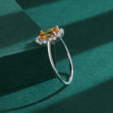 Yellow Citrine Ring S925 Silver Crystal Diamond Engagement Gift