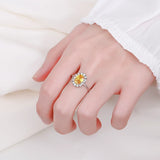Yellow Citrine Ring S925 Silver Crystal Diamond Engagement Gift