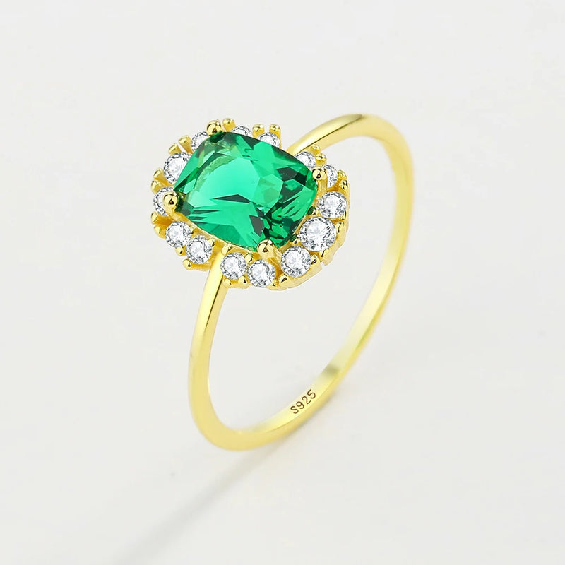 Emerald Ring S925 Silver Green Zircon Wedding Band