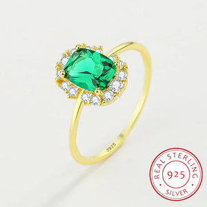 Emerald Ring S925 Silver Green Zircon Wedding Band