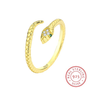 18K Snake Head Stripe Couples Rings Emerald Sterling Silver Jewelry