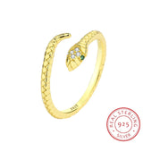 18K Snake Head Stripe Couples Rings Emerald Sterling Silver Jewelry