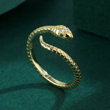 18K Snake Head Stripe Couples Rings Emerald Sterling Silver Jewelry