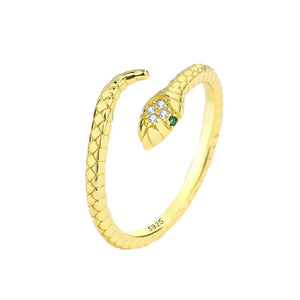 18K Snake Head Stripe Couples Rings Emerald Sterling Silver Jewelry