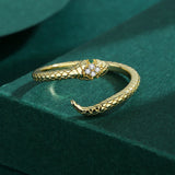 18K Snake Head Stripe Couples Rings Emerald Sterling Silver Jewelry