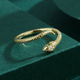 18K Snake Head Stripe Couples Rings Emerald Sterling Silver Jewelry