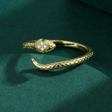 18K Snake Head Stripe Couples Rings Emerald Sterling Silver Jewelry