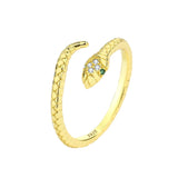18K Snake Head Stripe Couples Rings Emerald Sterling Silver Jewelry
