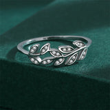 S925 Silver Diamond Crystal Leaves Rings Women Bride Jewelry