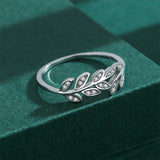 S925 Silver Diamond Crystal Leaves Rings Women Bride Jewelry