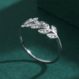 S925 Silver Diamond Crystal Leaves Rings Women Bride Jewelry