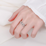 S925 Silver Diamond Crystal Leaves Rings Women Bride Jewelry