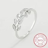 S925 Silver Diamond Crystal Leaves Rings Women Bride Jewelry