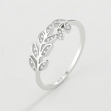 S925 Silver Diamond Crystal Leaves Rings Women Bride Jewelry