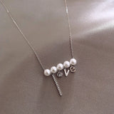 S925 Silver Love Letter Pearl Pendant Necklace with Zircon Stone Tassel