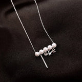 S925 Silver Love Letter Pearl Pendant Necklace with Zircon Stone Tassel