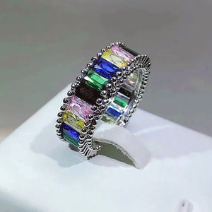 Rainbow Sparkling Adjustable Couple Ring Crystal Diamonds Engagement Gift