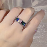 Rainbow Sparkling Adjustable Couple Ring Crystal Diamonds Engagement Gift