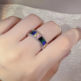 Rainbow Sparkling Adjustable Couple Ring Crystal Diamonds Engagement Gift