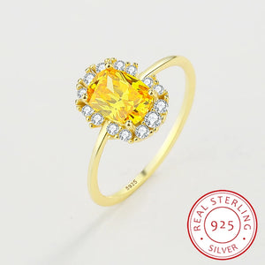 Citrine Ring Real S925 Silver Baguette Crystal Diamond Engagement