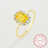 Citrine Ring Real S925 Silver Baguette Crystal Diamond Engagement