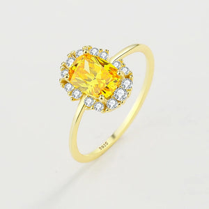 Citrine Ring Real S925 Silver Baguette Crystal Diamond Engagement