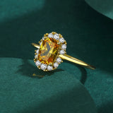 Citrine Ring Real S925 Silver Baguette Crystal Diamond Engagement