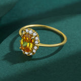 Citrine Ring Real S925 Silver Baguette Crystal Diamond Engagement