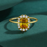 Citrine Ring Real S925 Silver Baguette Crystal Diamond Engagement