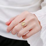 Citrine Ring Real S925 Silver Baguette Crystal Diamond Engagement