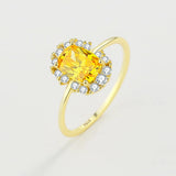 Citrine Ring Real S925 Silver Baguette Crystal Diamond Engagement