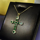 Green Zircon Cross Pendant Necklace Women's Jewelry