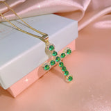 Green Zircon Cross Pendant Necklace Women's Jewelry