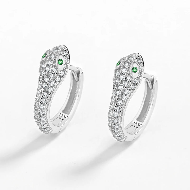 Diamond Snake Head Shape Earring Animal Emerald Sterling Silver Gift