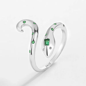 Emerald Snake Head Couples Ring Sterling Silver Wedding Jewelry