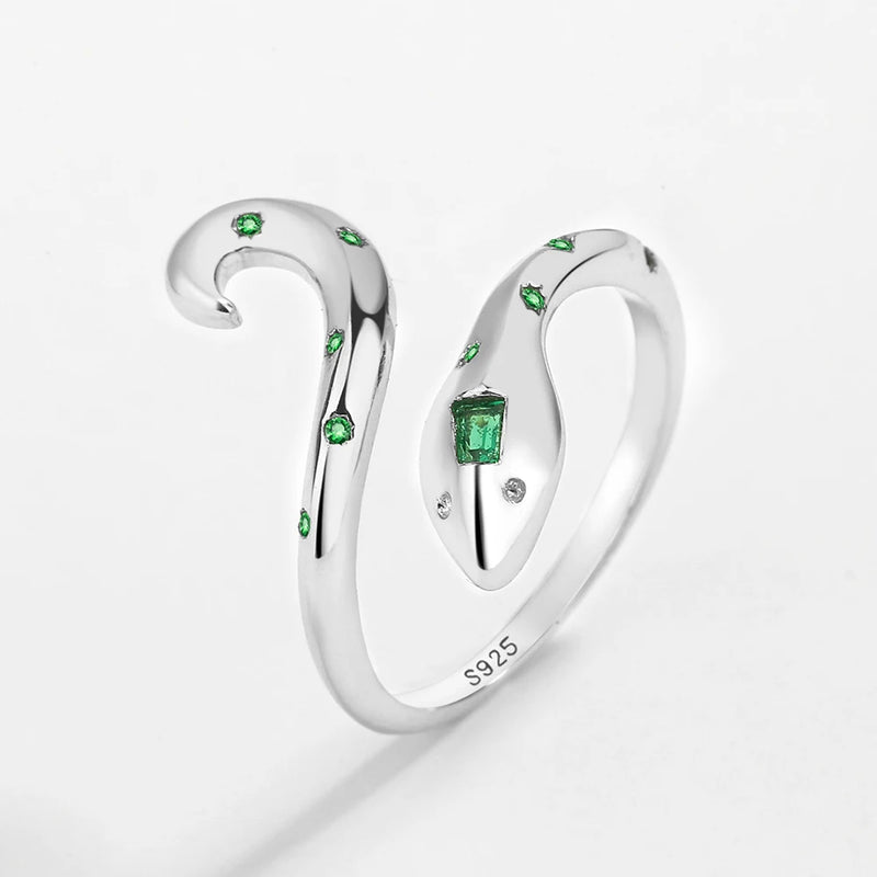 Emerald Snake Head Couples Ring Sterling Silver Wedding Jewelry