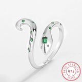 Emerald Snake Head Couples Ring Sterling Silver Wedding Jewelry