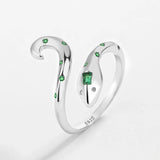 Emerald Snake Head Couples Ring Sterling Silver Wedding Jewelry