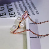 Pearl Rose Pendant Necklace - Real Silver Plate