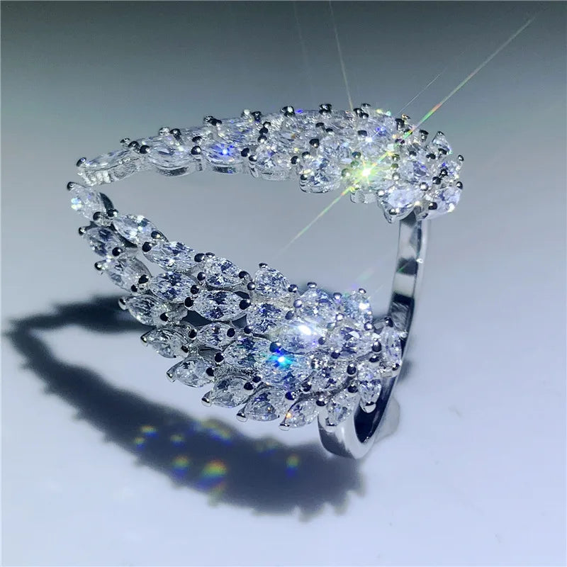 S925 Silver Marquise Cut CZ Wing Feather Ring