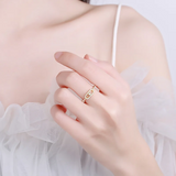 Sterling Silver Diamond Bead Ring - Gift for Girlfriend