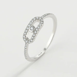 Sterling Silver Diamond Bead Ring - Gift for Girlfriend
