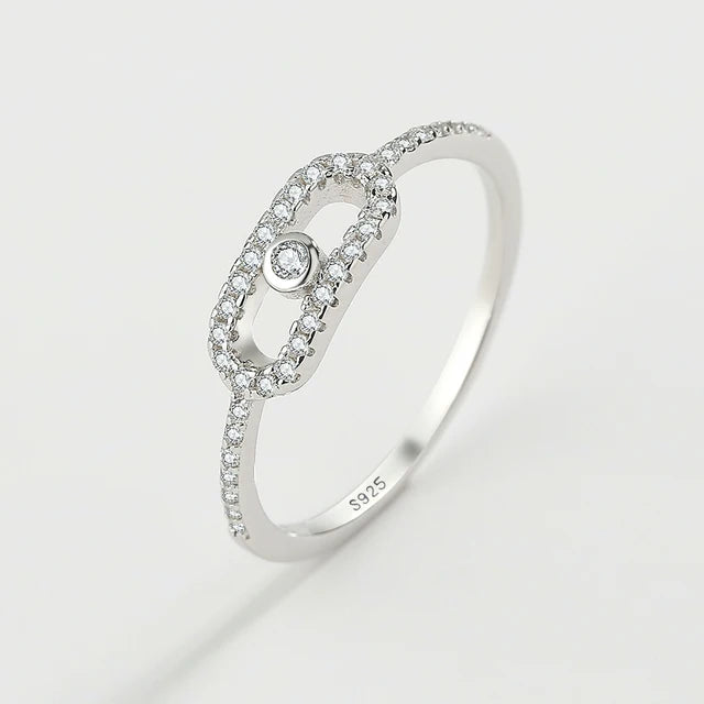Sterling Silver Diamond Bead Ring - Gift for Girlfriend