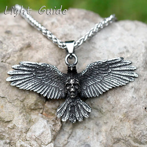 Men's 316L Stainless-Steel Angel Skull Pendant Necklace for Teens
