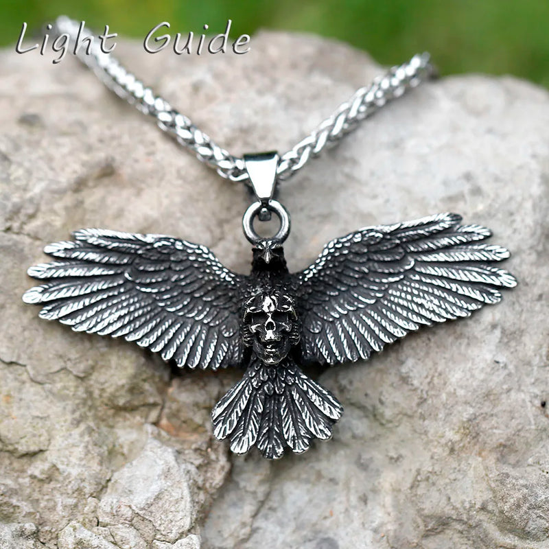 Men's 316L Stainless-Steel Angel Skull Pendant Necklace for Teens