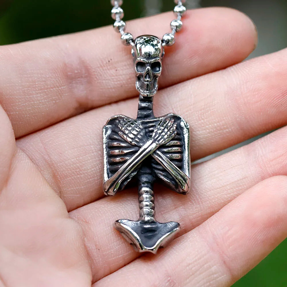Men's Stainless Steel Skull Head Pendant Necklace Vintage Jewelry