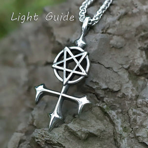 Men's Stainless-Steel Pentagram Cross Pendant Necklace