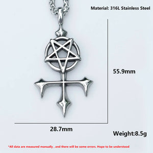 Men's Stainless-Steel Pentagram Cross Pendant Necklace